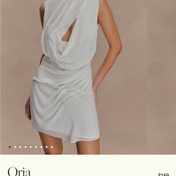 Meshki Dresses & Skirts - Meshki White Backless Draped Mini Dress
